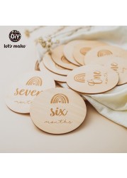 Let's Make 14pcs/set 1-12 Month Handmade Baby Milestone Card Vintage Photography Props Wooden Rainbow Age Cards Newborn Photo