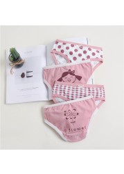 Girls Panties Kids Underwear Cotton Children's Briefs Wave Point Trellis Cartoon Short 4pcs/lot