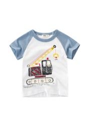 2-8 years old children's summer T-shirt, children's clothing, short-sleeved T-shirt, cartoon car T-shirt, children's cotton T-shirt