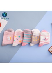 5pairs/lot Unicor Star Strip Cotton Knit Warm Children's Socks for Girls New Year Socks Kids Women's Short Socks Miaoyoutong