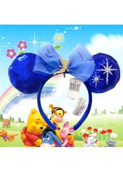 New Disney Mickey Mouse Ears Headband Space Lunar Mountain New Year Minnie Bow Pink Sequins Cartoon Anime Headdress Headband Gif