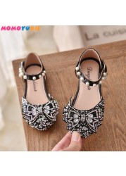 Girls Sequins Lace Bow Kids Shoes Girls Cute Pearl Princess Dance Single Casual Shoes 2021 New Children Party Wedding Shoes