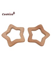 Coskiss 10pcs Handmade Beech Wood Star Teether Teether Silicone DIY Crafts Pendant Chew Pacifier Chain Accessories