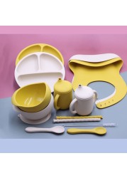 4 // 5/7pcsBaby Silicone Dish Set Self Feeding Anti-Slip Saucer Suction Tableware For Kids Silicone Weaning Plate Led Baby