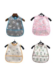 Baby Sleeves Waterproof Bib Cartoon Pattern Lunch Feeding Scarf Soft Cotton Baby Bibs EVA Layer Adjustable Saliva Cloth