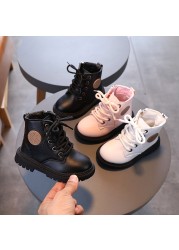 Autumn Winter Plus Velvet Warm Kids Martin Boots For Girls Boys Fashion Leather Shoes Soft Bottom Non-slip Children's Running Shoes