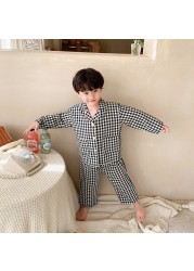 MILANCEL 2021 autumn new children's pajamas plaid home service suit long-sleeved sleepwear