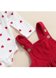 Ma & Baby 0-24M Valentine's Day Newborn Infant Baby Girls Clothes Set Heart Print Romper Corduroy Starp Spring Dresses Outfits D95