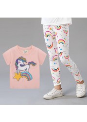 2pcs Kids Clothes Set Summer T-shirt Leggings Little Girl Print T-shirt and Pants Outfits Baby Girl Leggings