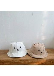 2022 New Baby Bucket Hat Cute Bear Ear Newborn Panama Hat Solid Baby Sun Hat Summer Boys Girls Fisherman Hat Kids Beach Hat