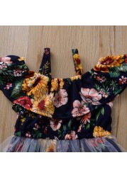 Toddler Kids Vestidos Baby Costume Girl Dress Summer Clothes Floral Mesh Tulle Princess Dress Boho Girls Sukienki Girl Dress