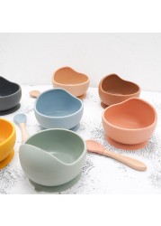 New Colors Feeding Set Food Grade Silicone Baby Dish Set Non-silp Suction Bowl Spoon Kids Dinnerware BPA Free Tableware Dropship