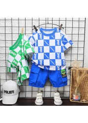 Baby Boys Casual Clothes Infant Fashion Outfits New Summer Toddler Square Print T-shirt Shorts 2pcs Sets For Kids Girls Clothes