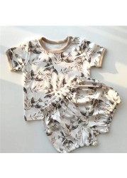 Newborn Baby Girl Boy Clothes Summer Floral Cotton Baby Clothes Sets Short Sleeve Tops T-shirt + Shorts 2pcs Baby Outfits