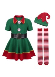 Family Matching Mother Dad Green Elf Christmas Costume Festival Santa Boys Suit New Year Kids Clothes for Girls Christmas Party Dress