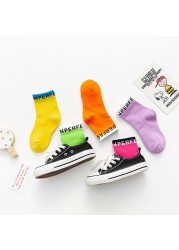 5pcs/lot Spring and Autumn 1-12T Children's Socks Candy Colors Letter Baby Girls Socks Toddler Soft Socks Baby Boys Socks