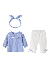 Baby Girls Autumn Clothing Sets Striped Tops Pants and Headband 3 Piece Set for Kids Children