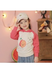 Brand New Children's Clothing Spring Girls Loose Hooded Long Sleeve Sweatshirt Cartoon Apple Kids Hoodies Pullover Tops