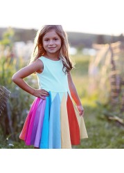 Miyabai Twirl Dress for Girls Casual Summer Dress Rainbow Baby Clothes Soft Dress for Princess Party