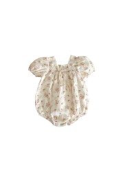 Yg 2022 Summer Baby Bodycon Jumpsuit Mini Broken Floral Bowknot Baby Boys Short Sleeve Jumpsuit Baby Clothes