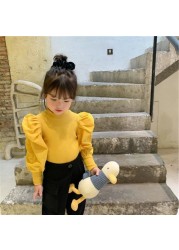 Girls Knitwear Sweater Knitted Sweatshirts Children Fashion Clothing Streetwear Ins Puff Sleeve Kids Clothes