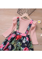 Spring Blouse + Flower Suspender Skirt 2pcs Toddlers Girl Newborn Baby Clothing Sets