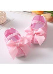 Newborn Girls Shoes First Walkers Princess Bowknot Baby Shoes Soft Sole Non-slip Infant Crib Shoes+Hair Band