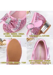 Princess pink shoes girls high heels 2022 children shoes new kids single shoes sequins students party blue dance shoe 23-38