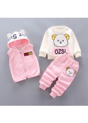 Baby Boys Girls Warm T-shirt Waistcoat Pants Set Infant Clothing Kids Overalls Tracksuit Children Tracksuit Toddler Clothe