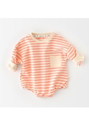 Newborn Casual Underwear 2022 Spring Infant Rompers Outdoor Kids Long Sleeve Stripe Jumpsuits Baby Boys Girls One Piece Clothes