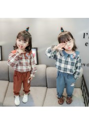 Baby Girls Clothes Sets Kids 2022 Fashion Infant Spring Autumn Sweet 2pcs Print Clothes Doll Collar Tops+Pants Baby Suits