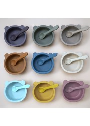 Wholesale new customized animal shaped bowl soft foldable baby spoon food grade waterproof silicone baby tableware