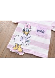 Summer Daisy Donald Duck Short Sleeve T-shirt Fashion Striped T-Shirt For Little Girls Cute T-shirt Toddler Kids Boys Clothes