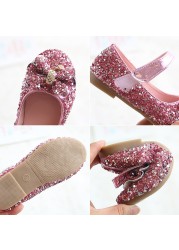 Fashion girls princess shoes bow sequins leather children shoes 2022 new spring wedding party dance round makeup mirror for kids