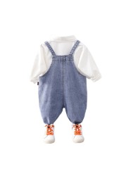 summer baby long sleeve denim shirt straps shorts casual suit boy clothing set children sets 1-4 years for baby