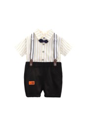 Summer Kids Boys Striped Shirt Straps Shorts Baby Boy Clothing Sets Short Sleeve Genetleman Suit 1-4 Years For Baby