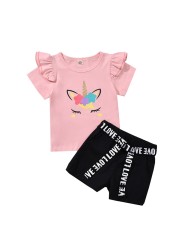 For 1-6 Years Girls Unicorn Outfit Clothes Summer Top Short Pants Kids Clothes 2pcs Baby Costume Children