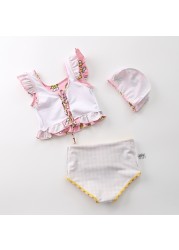 Happyflute Toddler Baby Girls Swimwear 2pcs Girls Swimwear With Cap Children Swimwear Kids Beach Wear