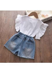 Menoea Kids Clothes Suits 2022 New Summer Fashion Children Lettern Printed T-shirt + Denim Shorts Sets Baby Girls Casual Clothes