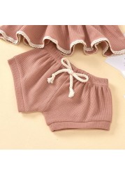 MILANCEL 2022 summer baby set baby girl solid color o-neck short-sleeved shorts suit infant clothing