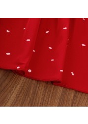 Girls Dot Red Dress Summer 4-11Y Young Children Square Collar Casual Clothing Kids Knee Length Short Sleeve Princess Dresses New