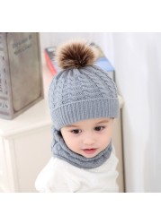 Girls Scarf and Hat Set Girls Pompon Hat Warm Winter Hat Knit Plain Color Raccoon Bones For Kids