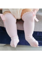 Kids Children Girls Socks With Bows Cotton Baby Girls Socks Soft Toddlers Long Socks For Kids Princess Knee High Socks