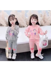 Baby Girls Clothes Sets Children Infant Fashion Cute Unicorn Love Print Outfits New Spring Autumn Toddler Sweatshirt + Pants 2pcs