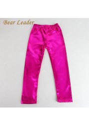 Bear Leader 2022 Spring New Style 4-8 Years Slim Gold Black Red Silver Kids Leather Pants Baby Girls Boys