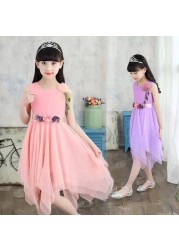 2022 Summer Children's Chiffon Dresses High Quality Lace Princess Dress Children Evening Wear Baby Girl Dress 4 6 8 9 10 12 Years