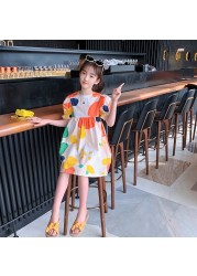 Big Girls Colorful Dress Kids Dresses for Girls Puff Sleeve Beach Dress Kids Girls Clothes 4 to 14 Summer Dress