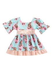 Baby Dress Toddler Girls Cute Dress Easter Bunny Print Dresses Puff Sleeve Princess Dress Infantil Bowknot