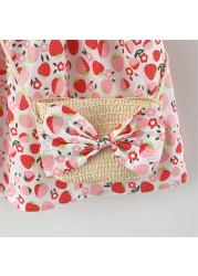 Summer Sleeveless Bowknot Dress Ruffles Floral Print Dress Bag Set Vacation Party Dress Toddler Infant Baby Girls Princess Dress