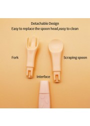 3 in 1 Baby Silicone Spoon and Fork Double-headed Fruit Squeezer Newborn Scraping Spoon Children Food Baby Feeding Tools Baby Spoon